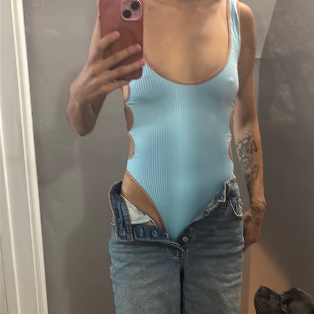Urban Outfitters Blue Sleeveless Cut Out Bodysuit
